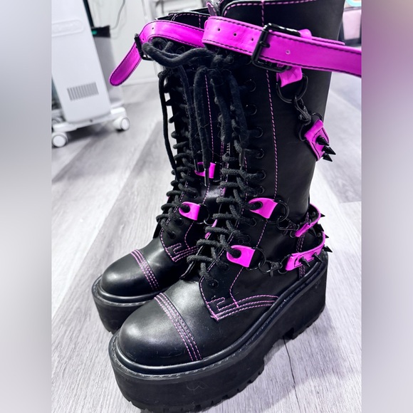 Dolls Kill Black and Pink Combat Boots - Picture 4 of 8
